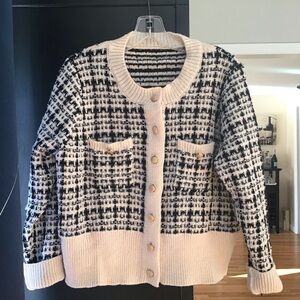 Elegant Cream and Black Cardigan.  A very high end designer vibes